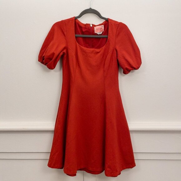 kate spade Dresses & Skirts - Kate Spade Red Puff Sleeve Fit & Flare Dress – Size XS